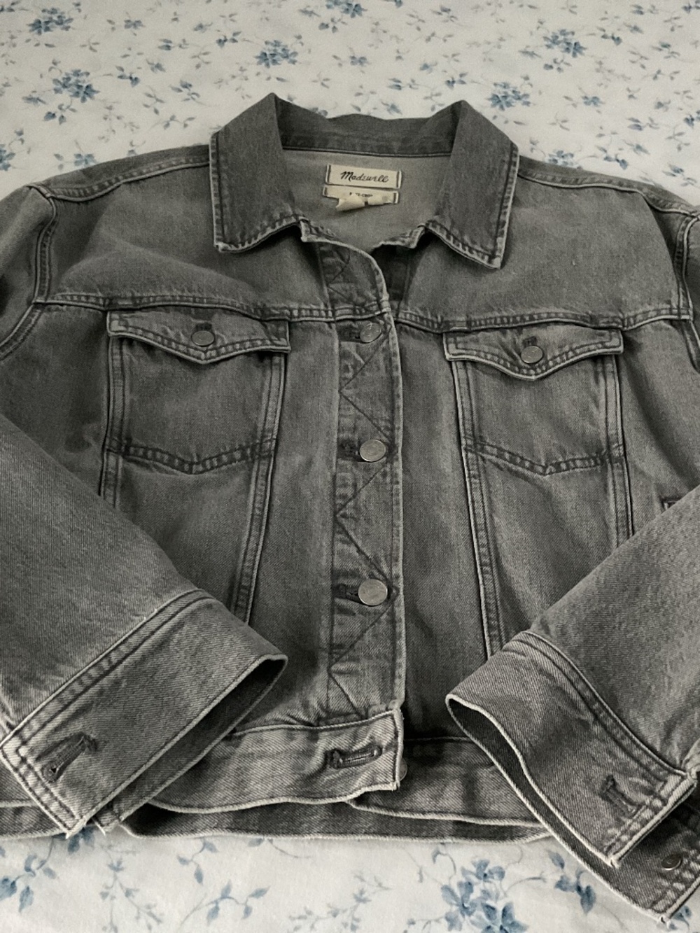 Madewell Gray Boxy Crop Denim Jacket L